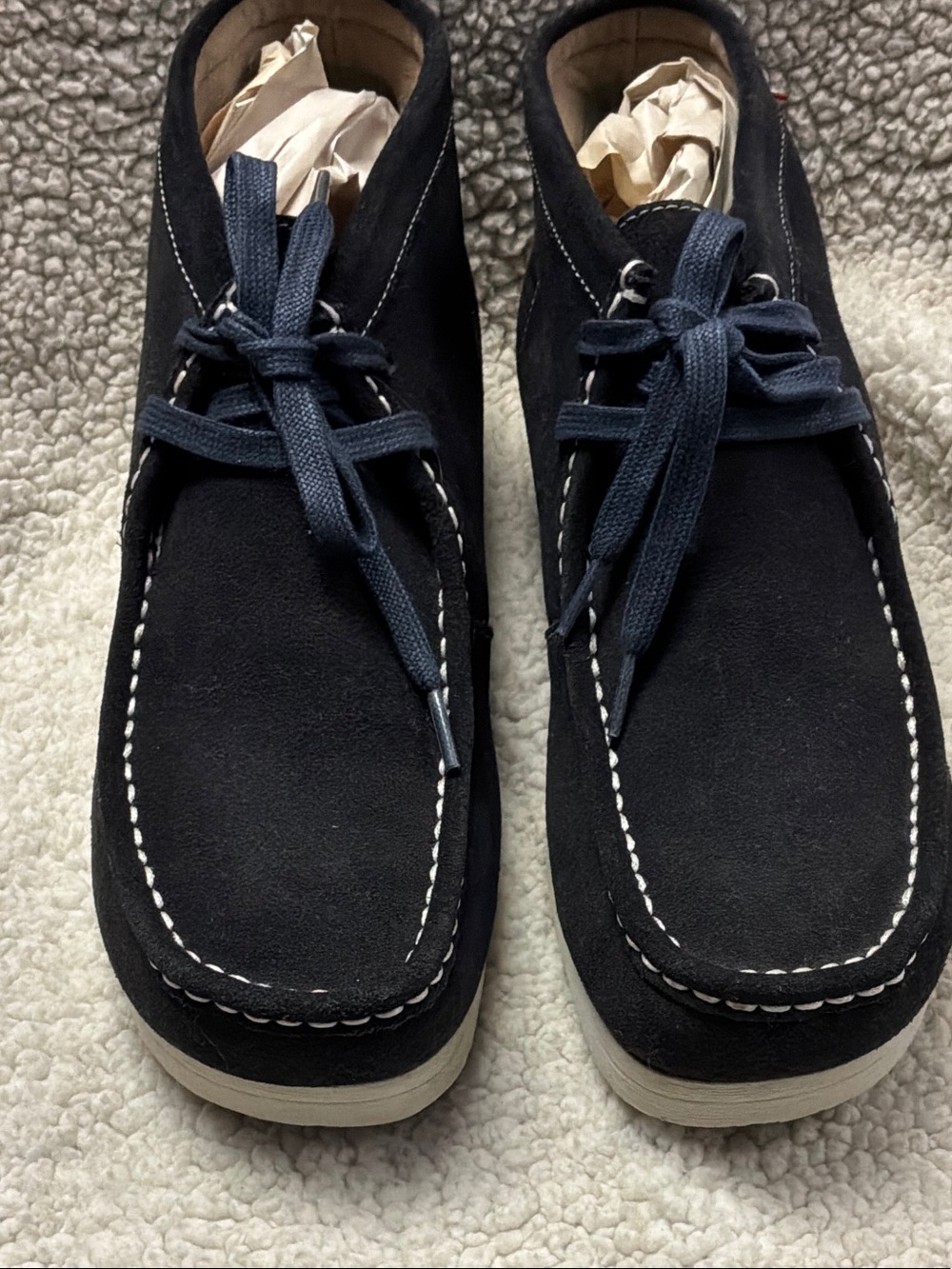 Clarks Men's Navy Suede Chukka Boots with Contrast Stitching Padmore II 10.5
